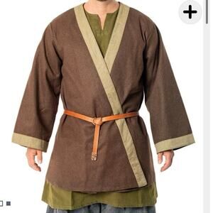 Grimfrost Viking Klappenrock Coat Brown Green Wool Jacket Cosplay Men Size M